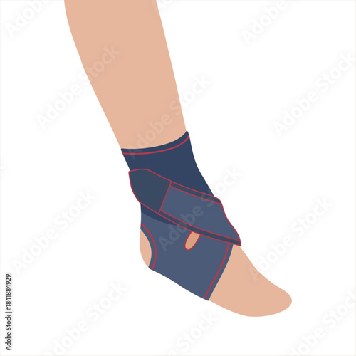 Elastic Ankle Support Brace. Suitable for sports shoes. Compression foot support. Stability during running, jumping, sharp turns. Professional level of support for any sport. Vector ilustration isolat