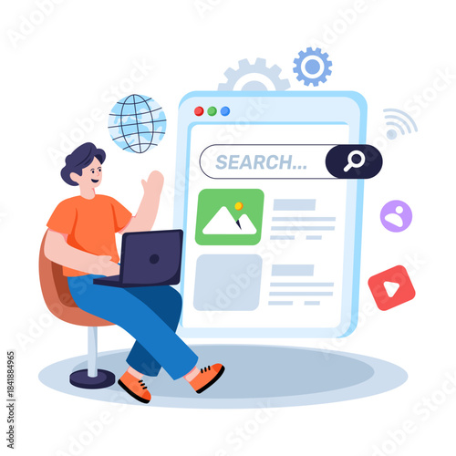 Flat design illustration of search engine vector