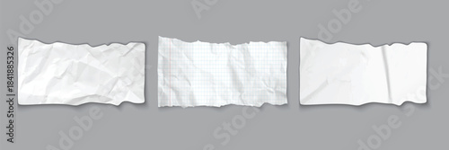Set of realistic folded white paper sheets with soft wrinkles and subtle texture for clean stationery designs.