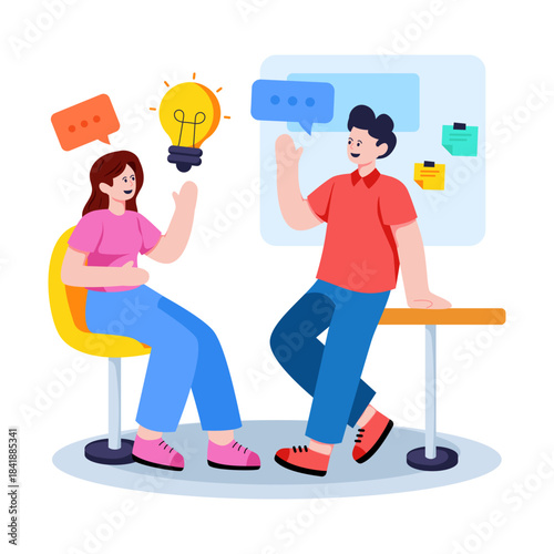 A colored design illustration of colleagues discussion