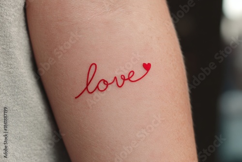 Wallpaper Mural Minimalist Tattoo Design with Love and Red Heart in Continuous Line Style Torontodigital.ca