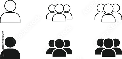 Essential vector icon bundle featuring various navigation arrows and solid,outline user profile and team group symbols for interface