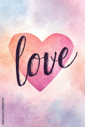 Hand-Lettered "Love" with Watercolor Heart in Pastel Gradient