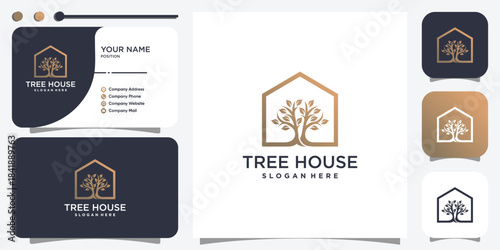 House logo with tree concept Premium Vector