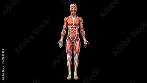 Anatomical illustration showcasing the human muscular system with detailed muscle structure
