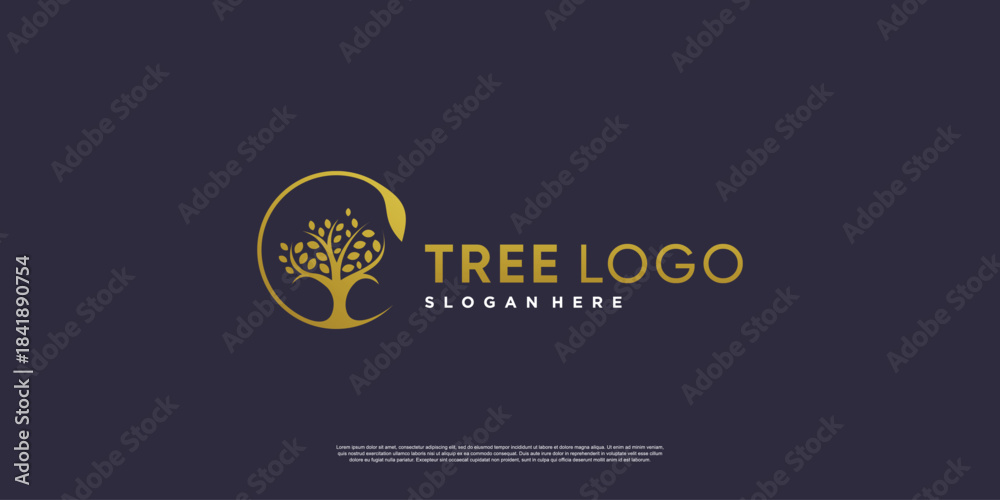 Naklejka premium Golden tree logo with creative abstract element style Premium Vector part 2
