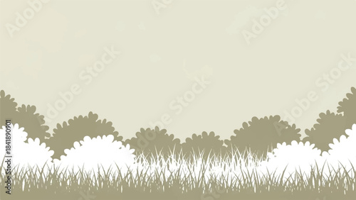 Monochrome Stylized Bush and Tall Grass Silhouette Border for Nature Background
