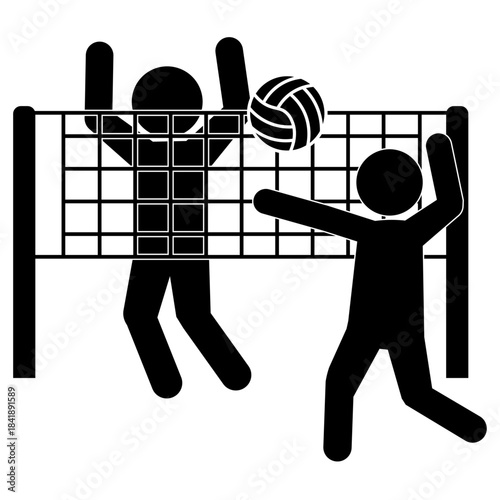 バレーボールをプレイする人物たちのシルエットイラスト