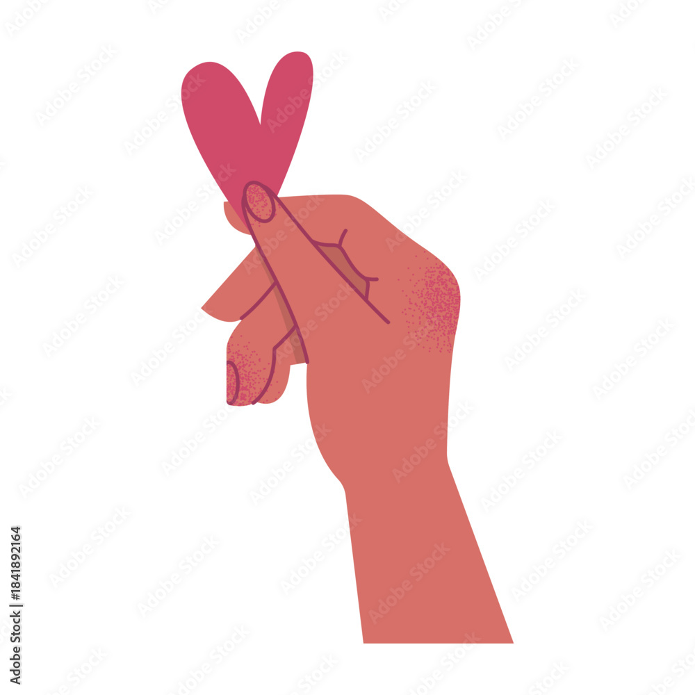 Fototapeta premium Vector Hand holding heart. Cute gesture collection for love, support, charity, kindness, Valentine’s themes, stickers, and greeting designs. Cartoon set of hands for Valentine's Day.
