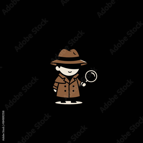 Cute Cartoon Detective Character with Magnifying Glass.