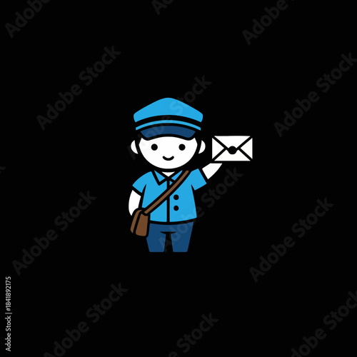 Cute Cartoon Postman Delivering Mail with a Friendly Smile.