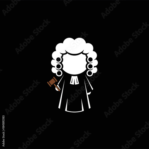 Cartoon Judge Holding Gavel in Courtroom.