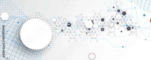 Technology and science banner or header. Connected neural network theme
