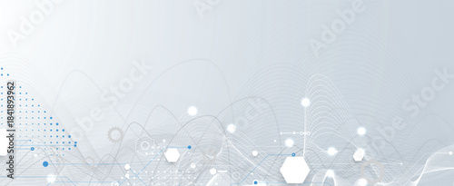 Technology and science banner or header. Connected neural network theme