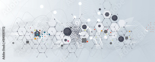 Technology and science banner or header. Connected neural network theme