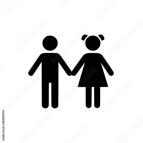 Boy and girl holding hands in a simple silhouette