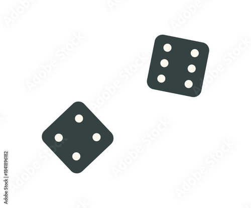 Flat dice cubes on table. Gaming die for boardgame fun and entertainment. Essential in hobby and party games, these cubes offer a playful experience for players, perfect leisure activities.