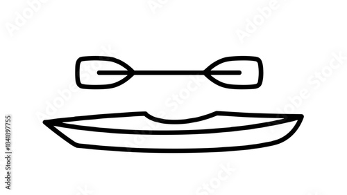 Kayak icon in black and white outline style, monochrome colors, outdoor sport and adventure