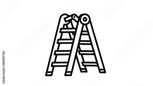 Ladder icon in black and white outline style, monochrome colors, construction and safety tool