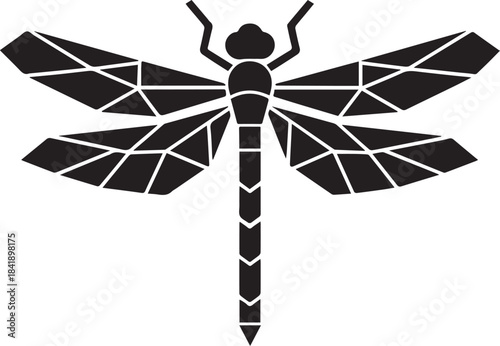 Geometric Dragonfly Silhouette Vector with Extended Wings on Transparent Background