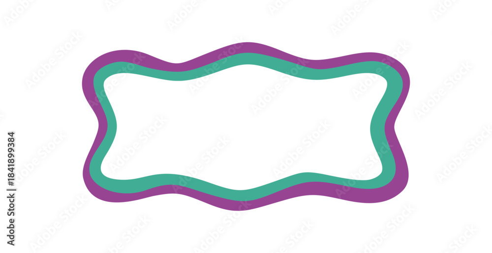 Obraz premium Groovy wavy rectangle outline border frame in purple and turquoise. Retro funky shape as y2k element with bold line and geometric background, modern aesthetic for creative projects.