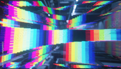 Digital interference, color distortion and pixel splitting is an industrial modern visual for transitions and posts. It can be used in video editing, tech advertising, and trailers. EPS_02.