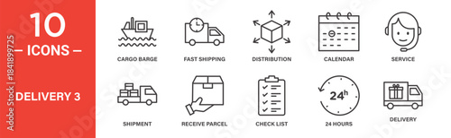 Delivery icon set. Delivery vector symbol in black filled and outlined style.