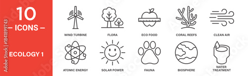 Ecology icon set. Ecology vector symbol in black filled and outlined style.