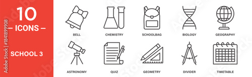 School icon set. School vector symbol in black filled and outlined style.