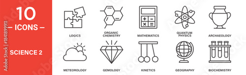 Science icon set. Science vector symbol in black filled and outlined style.