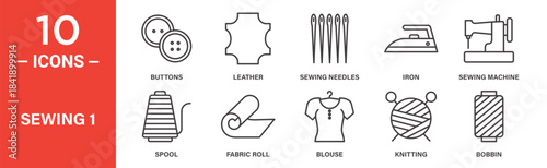 Sewing icon set. Sewing vector symbol in black filled and outlined style.