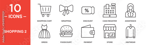 Shopping icon set. Shopping vector symbol in black filled and outlined style.