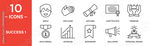 Success icon set. Success vector symbol in black filled and outlined style.