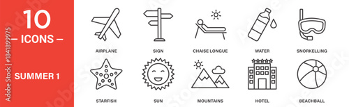 Summer icon set. Summer vector symbol in black filled and outlined style.