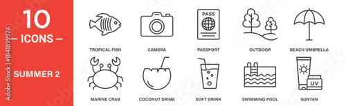 Summer icon set. Summer vector symbol in black filled and outlined style.