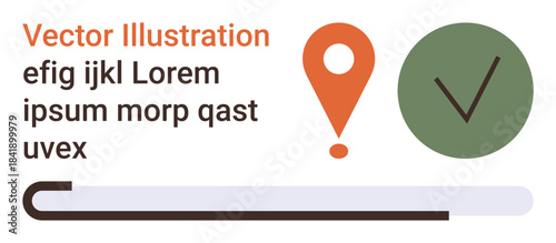 Navigation, progress tracking, UI design, data visualization, digital information, workflow steps. Location pin, checkmark progress bar placeholder text. Navigation and progress tracking concepts