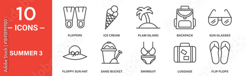 Summer flippers icon set. Summer flippers vector symbol in black filled and outlined style.