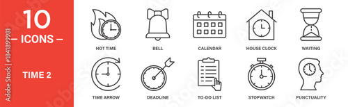 Time hot time icon set. Time hot time vector symbol in black filled and outlined style.