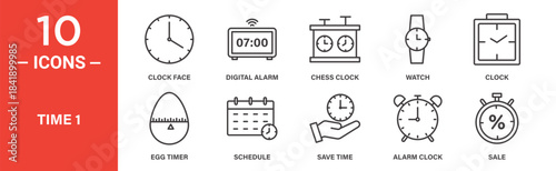 Time clock face icon set. Time clock face vector symbol in black filled and outlined style.