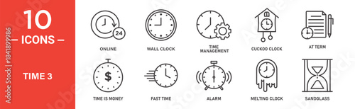 Time online icon set. Time online vector symbol in black filled and outlined style.