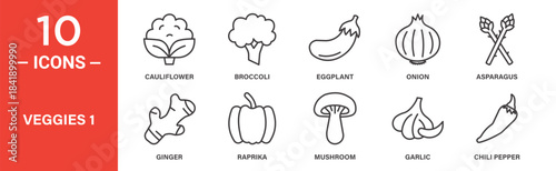 Veggies icon set. Veggies vector symbol in black filled and outlined style.
