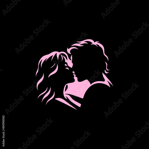 simple vector silhouette couple kissing romance	
