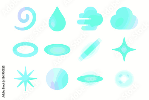Gradient curl icon iridescent hue shimmer droplet icy translucent mint vector silky