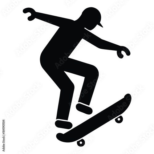 Skateboarder jumping performing trick silhouette vector illustration on white background