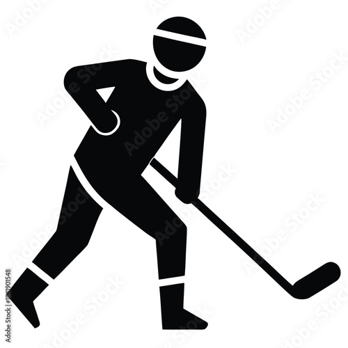 Hockey player with stick icon solid minimalist vector illustration

