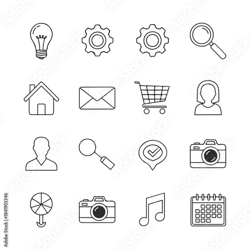 Collection of Modern Outline Icons for Digital and Web Use.