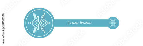 Blue outline snowflake sticker label as winter decoration for box lid or package. Snow flake seal and white xmas element for holiday gift. Clean seasonal accent product packaging.