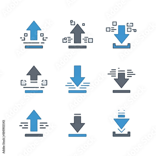 Upload and Download Arrows Icon Set for Data Transfer.