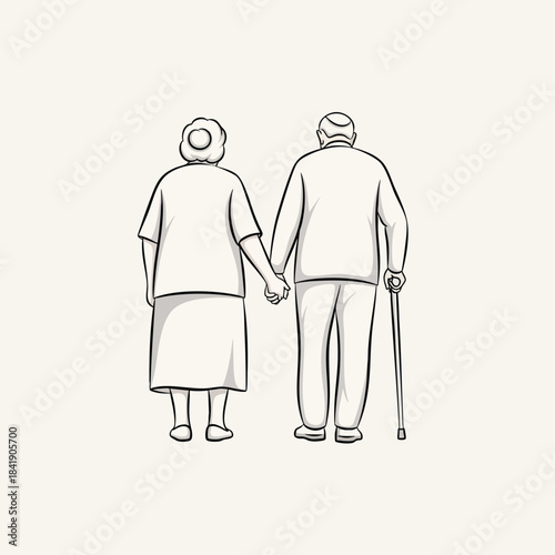 Elderly couple holding hands