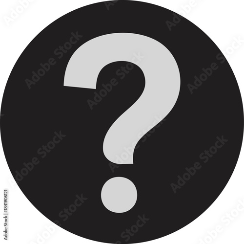A stylized graphic of a light gray question mark within a black circle